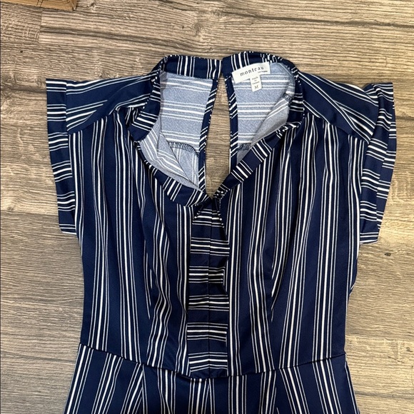 Monteau Navy and White Striped Jumpsuit - Picture 2 of 4